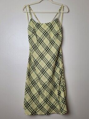 Nine West Vintage Y2K 100% Linen Yellow Plaid Clueless Dress